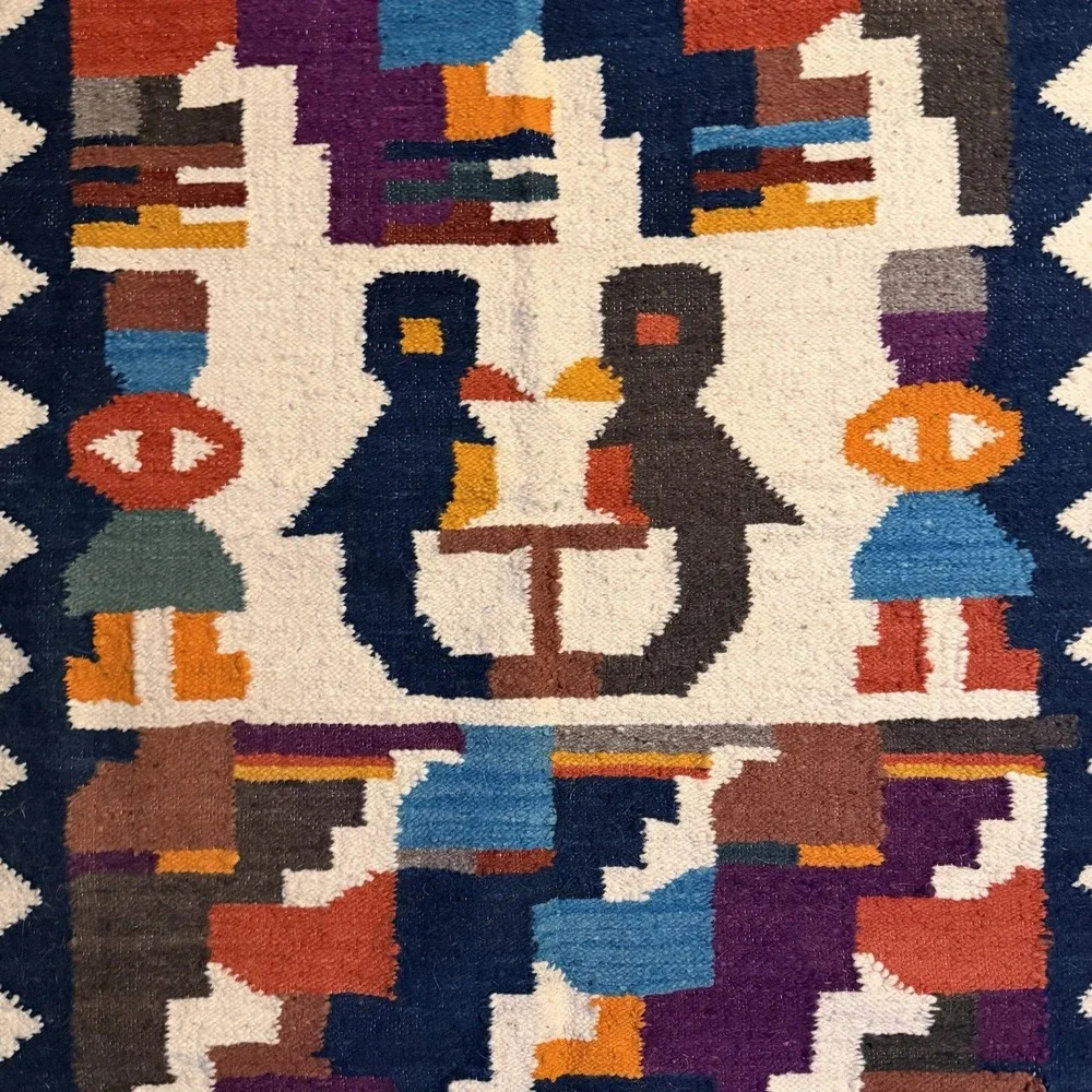 Vintage Southwestern Tapestry Rug Kilim Wall Hanging Boho Folk Art 32x56 Geometr